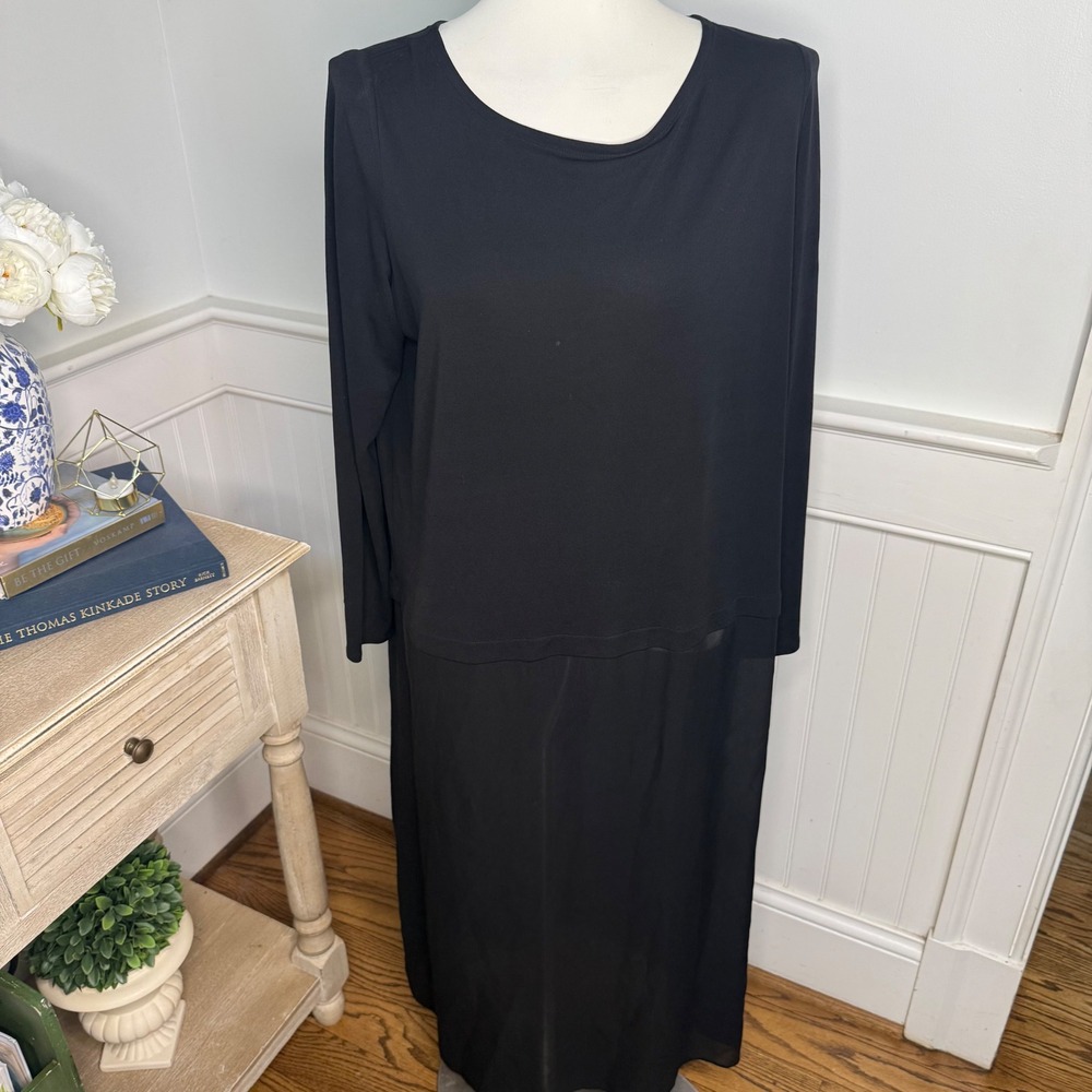 Eileen‎ Fisher Black 100% Silk Layered Long Sleeve Maxi Womens Medium M/M
